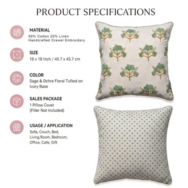 Zensha_Decor_18_X_18_Inch_Cotton_Linen_Cushion_Cover_Tufted_Floral_Crewel_Embroidery_Ivory_With_Sage_Green_Ochre_Pom_Pom_Trim