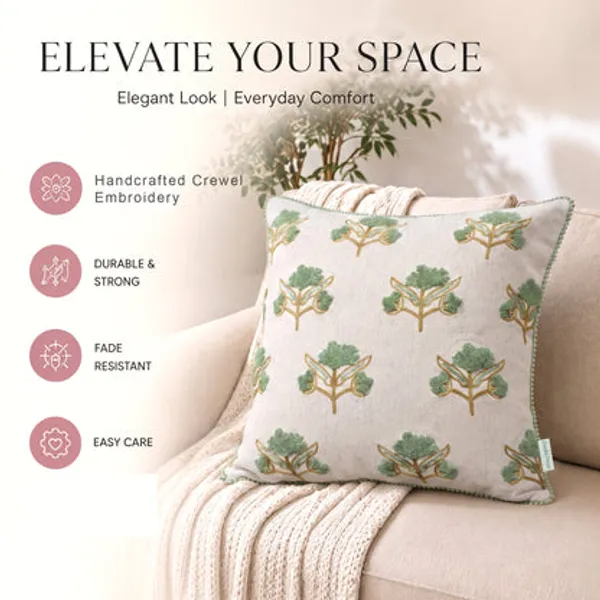 Zensha_Decor_18_X_18_Inch_Cotton_Linen_Cushion_Cover_Tufted_Floral_Crewel_Embroidery_Ivory_With_Sage_Green_Ochre_Pom_Pom_Trim