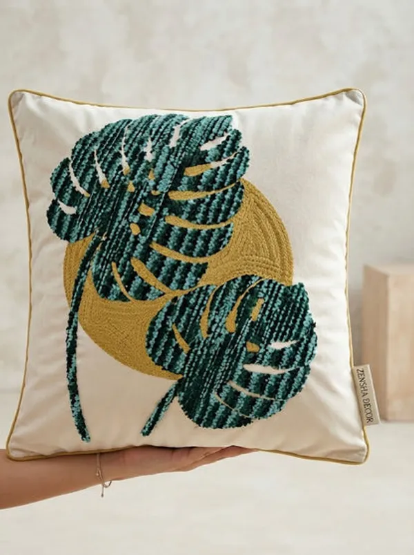 Green_Leaf_Embroidered_Poly_Dupion_Cushion_Cover_18x18_Inch_Decorative_Botanical_Cushion_Cover_For_Sofa_Bed