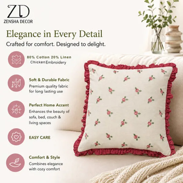 Zensha_Decor_18_X_18_Inch_Cotton_Linen_Cushion_Cover_Embroidered_Rose_Floral_Pillow_Cover_With_Dusty_Rose_Ruffle_Trim_Ivory