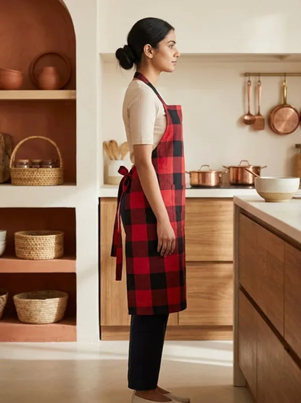 Unisex_Cotton_Checkered_Kitchen_Apron_With_Adjustable_Neck_Strap_Front_Pocket_Free_Size_Soft_Breathable_Cooking_Apron