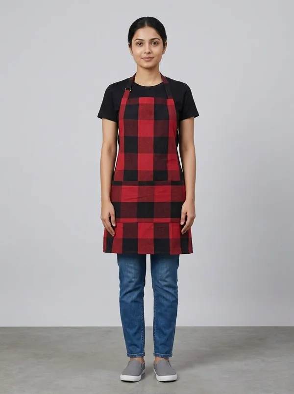 Unisex_Cotton_Checkered_Kitchen_Apron_With_Adjustable_Neck_Strap_Front_Pocket_Free_Size_Soft_Breathable_Cooking_Apron