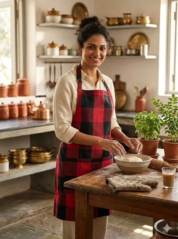 Unisex_Cotton_Checkered_Kitchen_Apron_With_Adjustable_Neck_Strap_Front_Pocket_Free_Size_Soft_Breathable_Cooking_Apron
