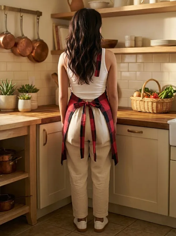 Unisex_Cotton_Checkered_Kitchen_Apron_With_Adjustable_Neck_Strap_Front_Pocket_Free_Size_Soft_Breathable_Cooking_Apron