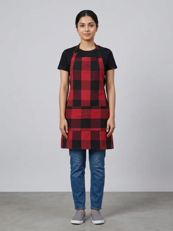 Unisex_Cotton_Checkered_Kitchen_Apron_With_Adjustable_Neck_Strap_Front_Pocket_Free_Size_Soft_Breathable_Cooking_Apron