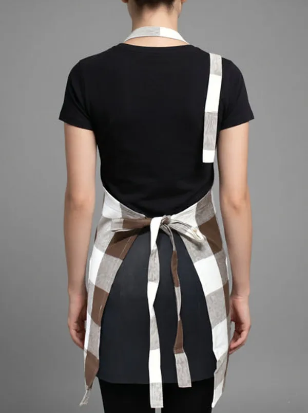 Premium_Cotton_Buffalo_Check_Kitchen_Apron_Brown_Off_White_Plaid_Adjustable_Neck_Strap_Front_Pocket