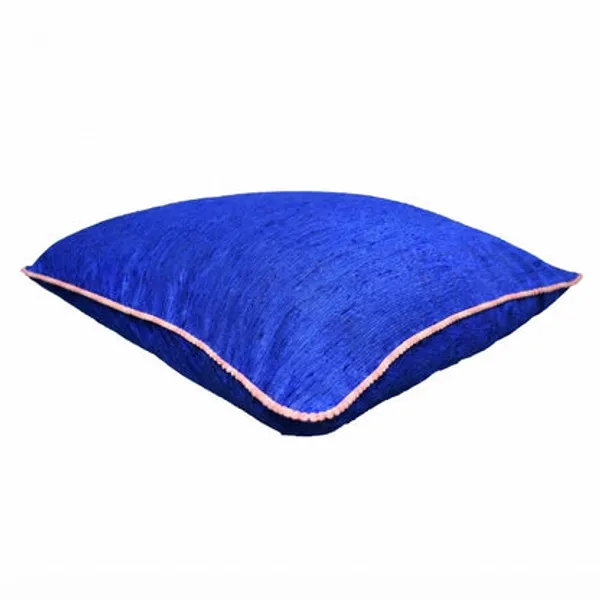 Navy_Velvet_Cushion_Cover_With_Pink_Pom_Pom_Trim_Soft_Polyester_Decorative_Pillow_Cover