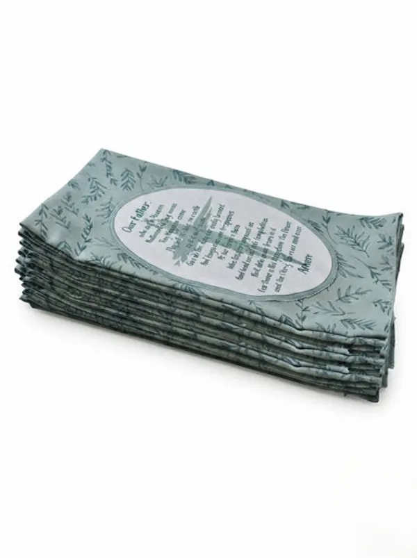 Cotton_Kitchen_Towels_Set_Of_5_Green_Botanical_Leaf_Print_Our_Father_Prayer_Design_Decorative_Tea_Towels_For_Kitchen