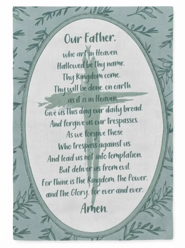 Cotton_Kitchen_Towels_Set_Of_5_Green_Botanical_Leaf_Print_Our_Father_Prayer_Design_Decorative_Tea_Towels_For_Kitchen