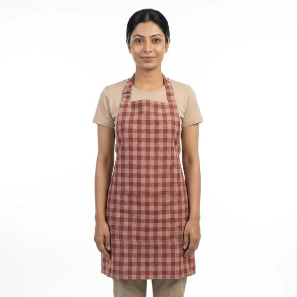 Premium_Checked_Cotton_Kitchen_Apron_With_Front_Pocket_Unisex_Cooking_Baking_Apron