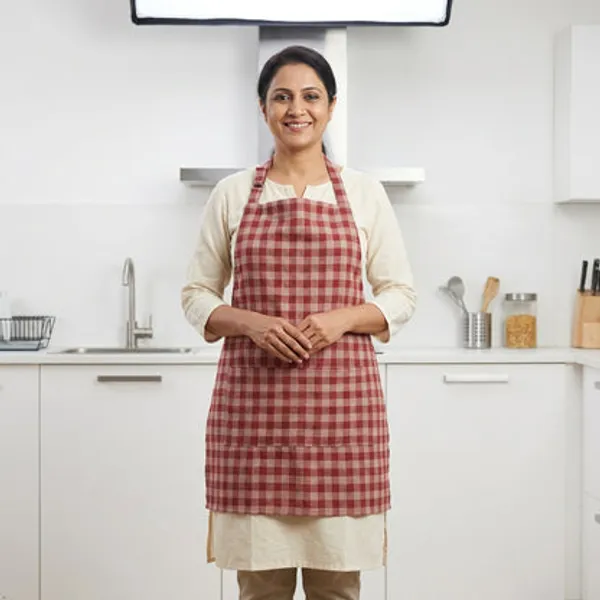 Premium_Checked_Cotton_Kitchen_Apron_With_Front_Pocket_Unisex_Cooking_Baking_Apron