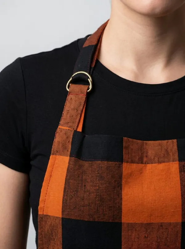 Premium_Cotton_Buffalo_Check_Kitchen_Apron_Orange_Black_Plaid_Cooking_Apron_With_Front_Pocket