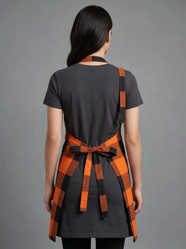 Premium_Cotton_Buffalo_Check_Kitchen_Apron_Orange_Black_Plaid_Cooking_Apron_With_Front_Pocket