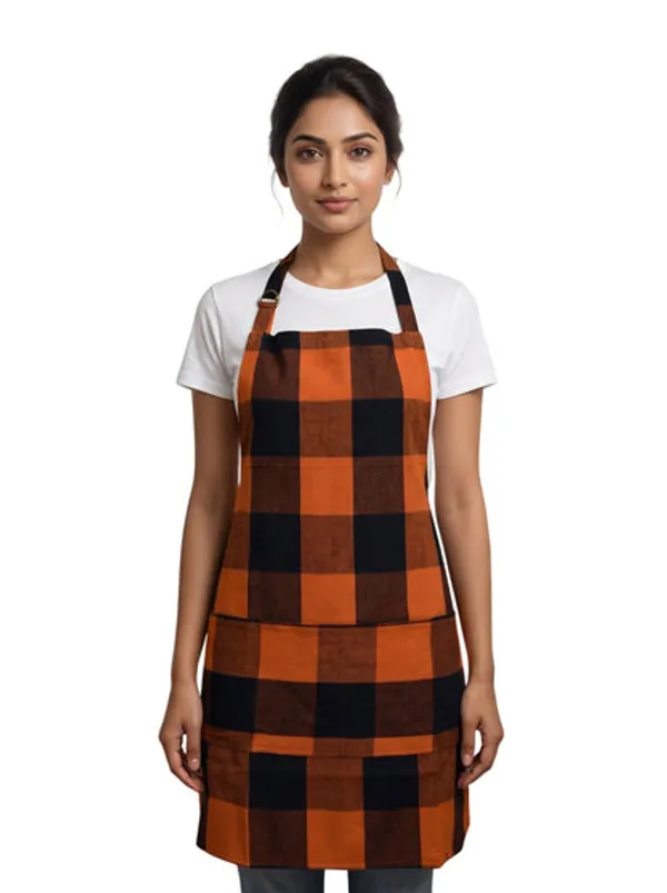 Premium_Cotton_Buffalo_Check_Kitchen_Apron_Orange_Black_Plaid_Cooking_Apron_With_Front_Pocket