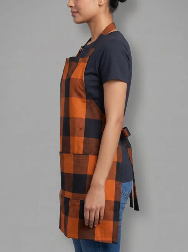 Premium_Cotton_Buffalo_Check_Kitchen_Apron_Orange_Black_Plaid_Cooking_Apron_With_Front_Pocket