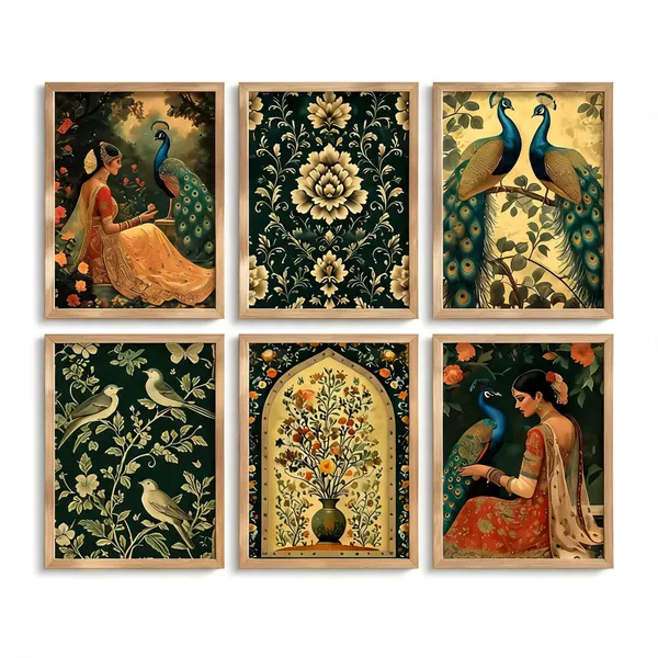 Traditional_Peacock_Floral_Framed_Wall_Art_Set
