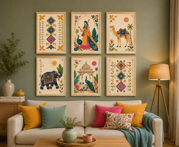 Framed_Bohemian_Indian_Folk_Art_Wall_Decor_Set_Of_6
