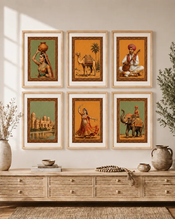 Wooden_Traditional_Indian_Art_Set_Of_6_Framed_Wall_Paintings