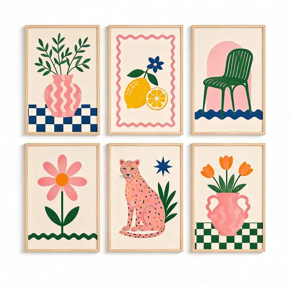 Wooden_Contemporary_Illustrated_Framed_Wall_Art_Set_Of_6