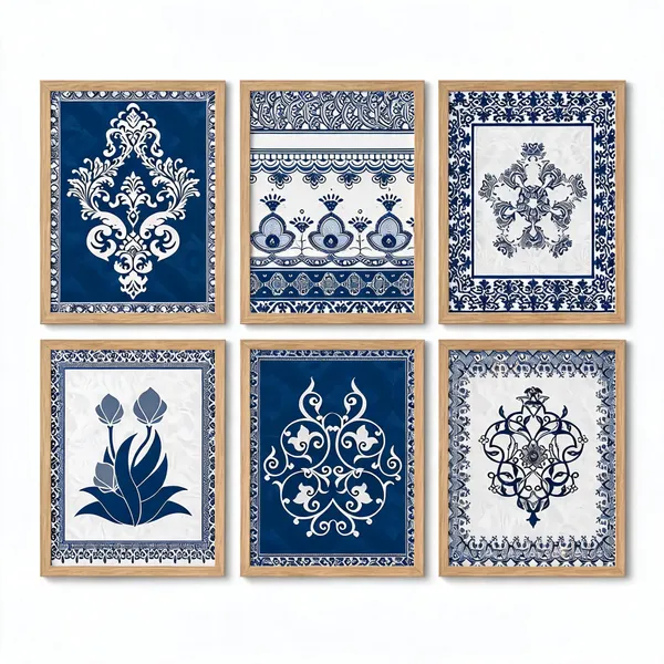 Wooden_Traditional_Floral_Print_Framed_Wall_Art_Set_Of_6