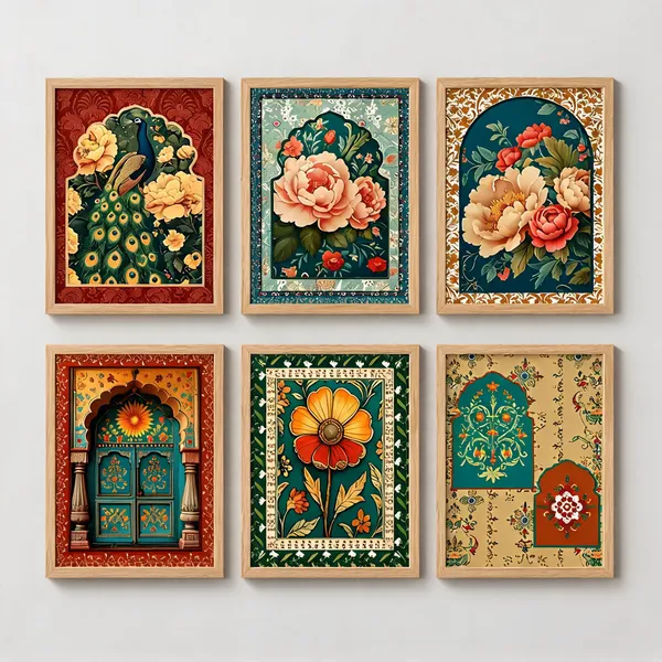 Wooden_Traditional_Floral_Art_Set_Of_6_Framed_Wall_Decor