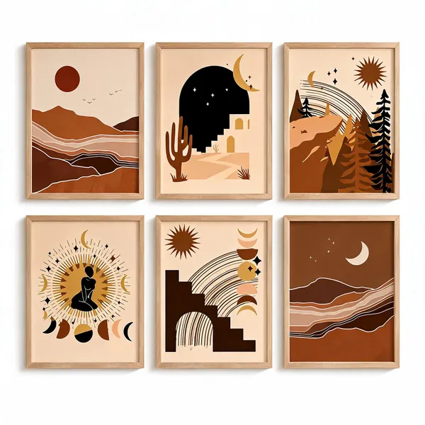 Wooden_Bohemian_Abstract_Framed_Wall_Art_Set
