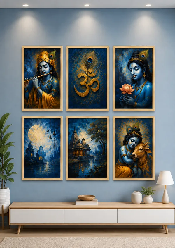 Devotional_Krishna_And_Temple_Wall_Art_Frame_Set