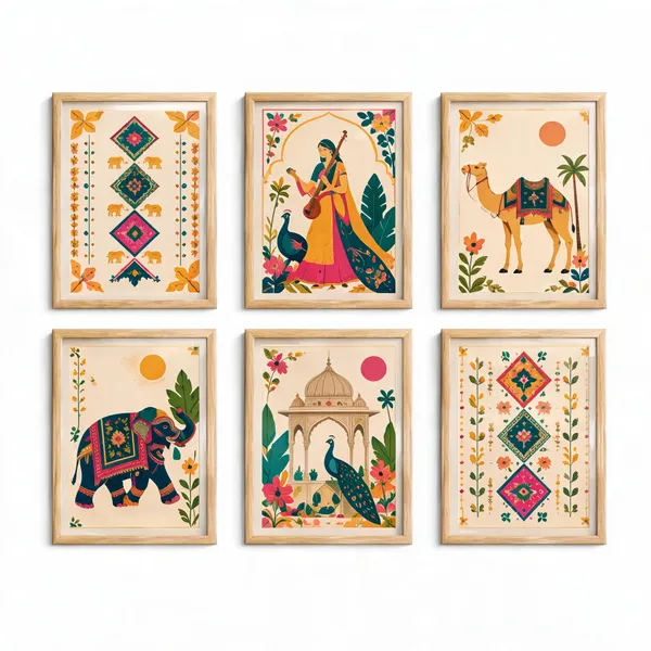 Framed_Bohemian_Indian_Folk_Art_Wall_Decor_Set_Of_6