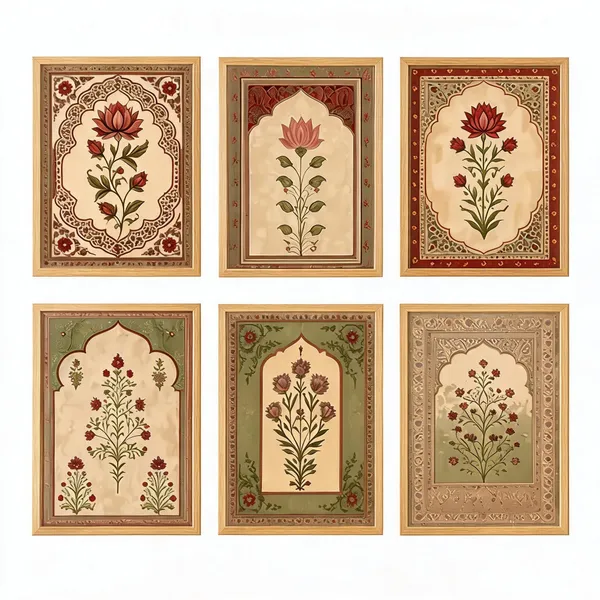 Wooden_Traditional_Floral_Print_Framed_Wall_Art_Set_Of_6