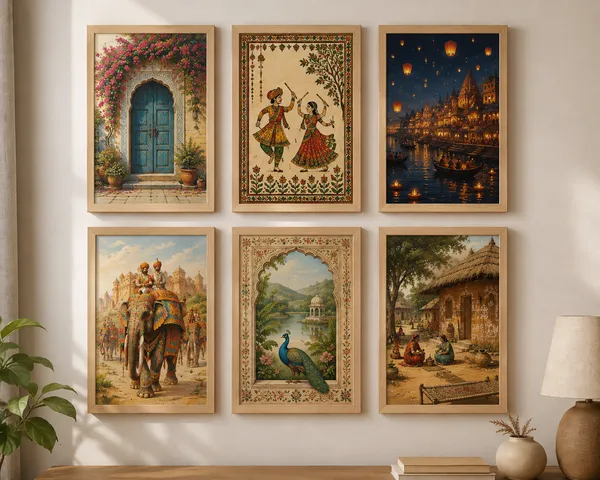 Wood-Toned_Traditional_Art_Set_Of_6_Framed_Wall_Paintings