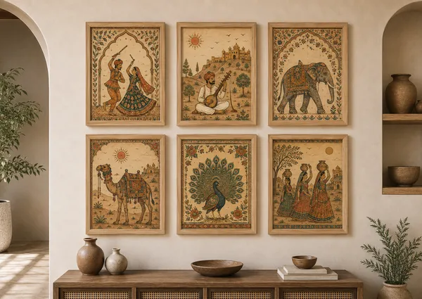 Wooden_Rajasthani_Folk_Art_Framed_Wall_Decor_Set