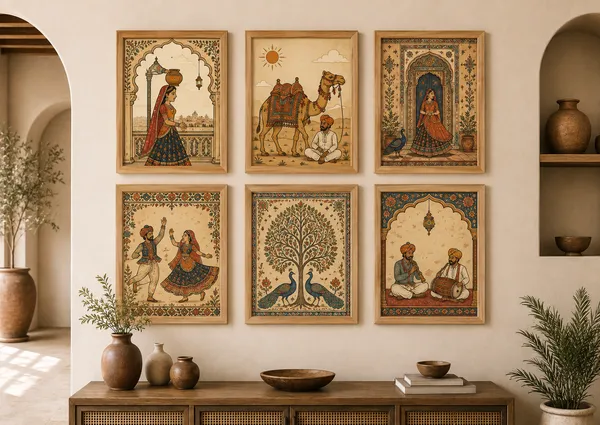 Wood_Rajasthani_Traditional_Art_Set_Of_6_Framed_Wall_Paintings