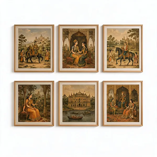 Wooden_Traditional_Indian_Scene_Set_Of_6_Framed_Wall_Art