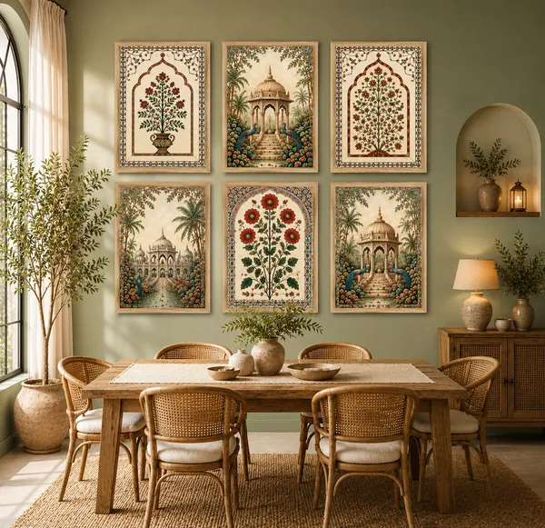 Framed_Traditional_Floral_And_Mughal_Art_Wall_Decor_Set