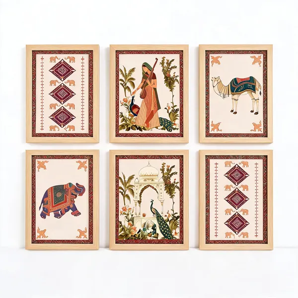 Multicolor_Traditional_Art_Prints_Framed_Set_Of_6
