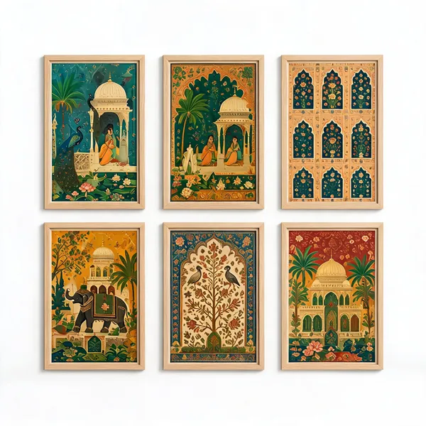 Wooden_Mughal-Style_Floral_Arch_Framed_Wall_Art_Set