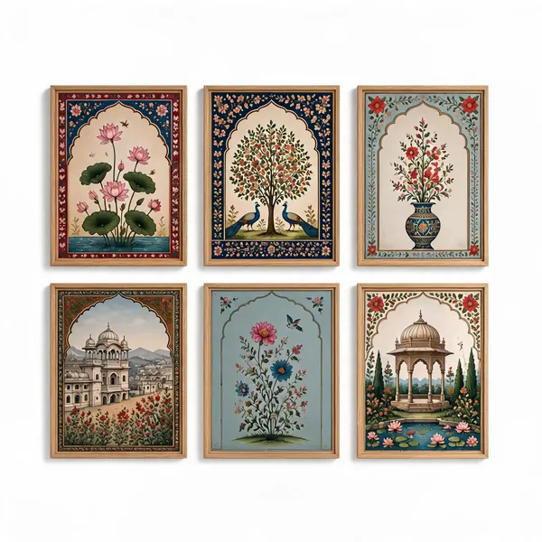 Wooden_Mughal_Floral_Scenic_Framed_Wall_Art_Set