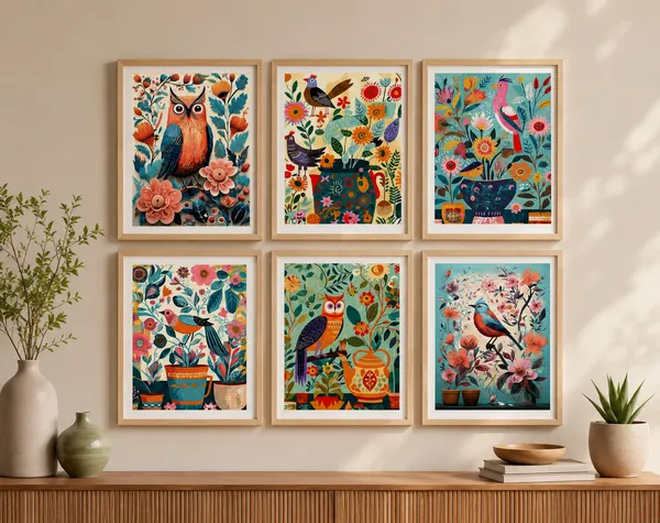 Wooden_Botanical_Bird_Floral_Framed_Wall_Art_Set