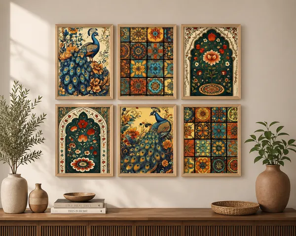 Wooden_Frame_Traditional_Peacock_Floral_Wall_Art_Set