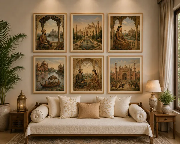 Wood-Finish_Mughal_Art_Set_Of_6_Framed_Wall_Decor