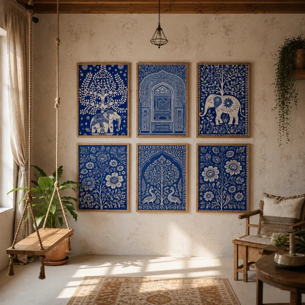 Wooden_Traditional_Floral_And_Elephant_Framed_Wall_Art_Set