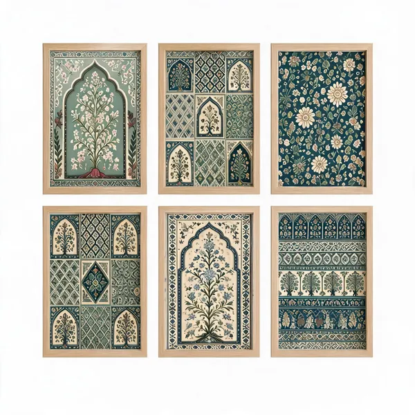 Framed_Traditional_Floral_Pattern_Wall_Art_Set