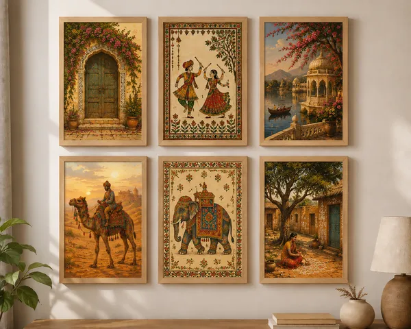 Framed_Traditional_Indian_Scene_Set_Of_6_Wall_Art
