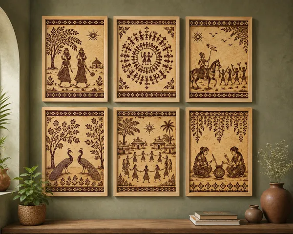 Wooden_Traditional_Folk_Art_Set_Of_6_Framed_Wall_Paintings