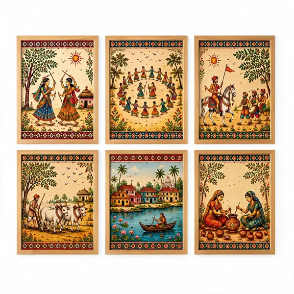 Wooden_Traditional_Folk_Art_Set_Of_6_Wall_Paintings