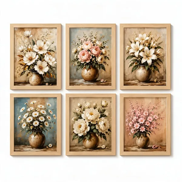 Wood_Finish_Floral_Art_Set_Of_6_Framed_Wall_Paintings