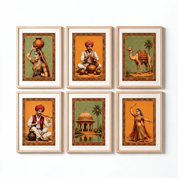 Light_Wood_Finish_Traditional_Rajasthani_Art_Print_Set
