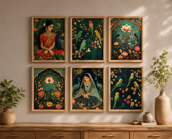 Wooden_Traditional_Floral_Set_Of_6_Framed_Wall_Art