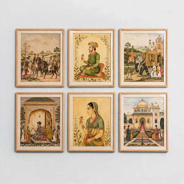 Wood-Toned_Traditional_Art_Set_Of_6_Framed_Wall_Paintings