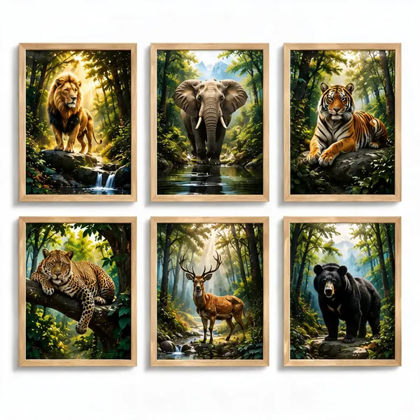 Wooden_Wildlife_Print_Set_Of_6_Wall_Art_Frames